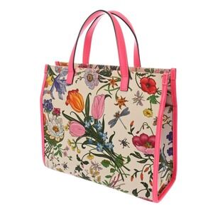 Gucci Flower Vivid Handbag Flora Canvas White Pink Leather